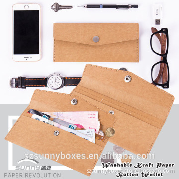 Button Closure Waterproof Kraft Paper Clutch Wallet